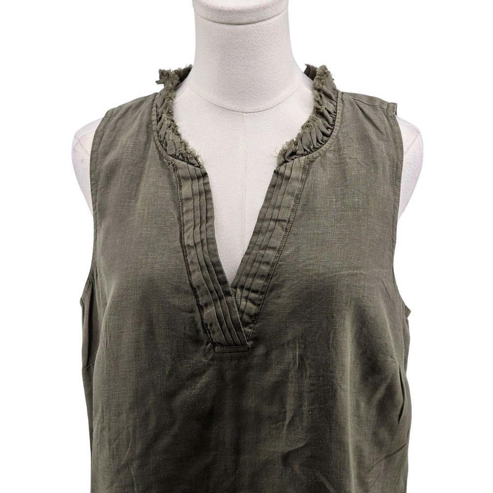Tommy Bahama Tunic Womens M Green Linen Sleeveless V-Neck Lined Pockets